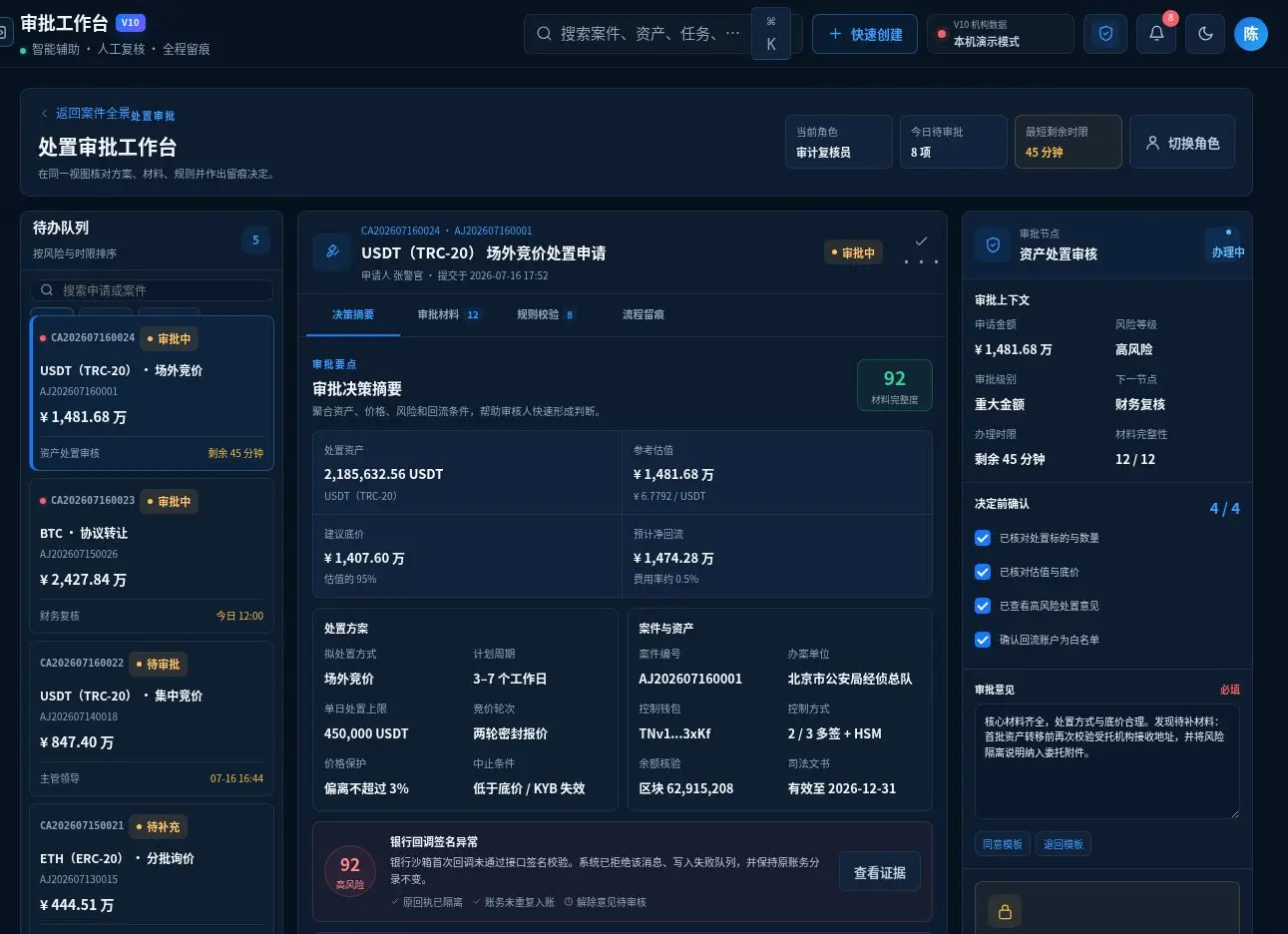 TraceWe 处置回流平台审批工作台完整界面